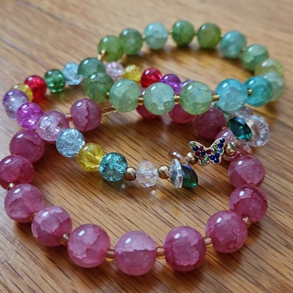 Multicolor Stackable Beaded Bracelet Set With But… - image 2